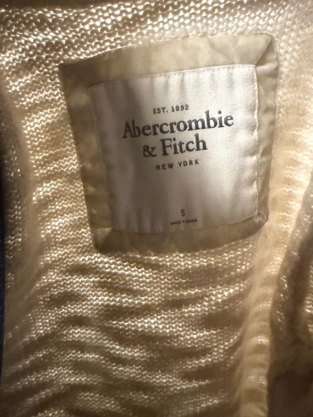 Abercrombie & Fitch Cardigan Sweater Womens Small Beige Open Front Shawl Collar - Picture 6 of 6
